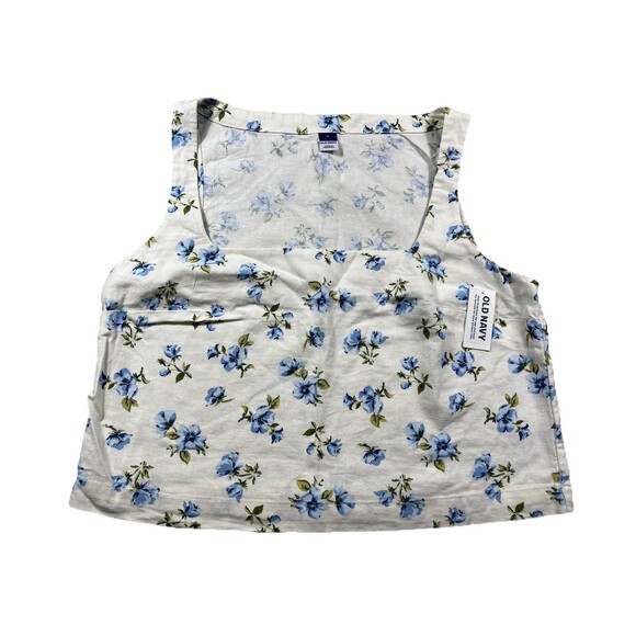 Old Navy Tops - Old Navy Womens Floral Tank Top Size S Blue White Cottagecore Sleeveless Linen